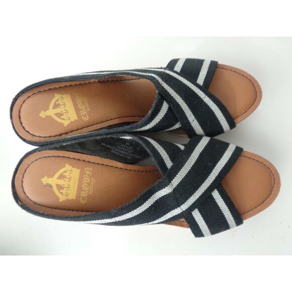 CROWN VINTAGE 9M Anthropologie Black White Elastic Slide Wedge Sandals Shoes - Picture 5 of 8